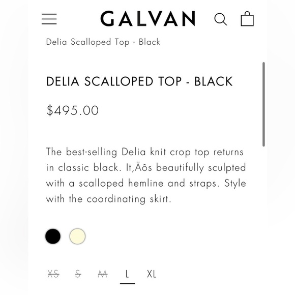 NEW GALVAN LONDON Delia Scalloped Knit Top Crop Black Size XS $495 Milkmaid - Picture 5 of 10